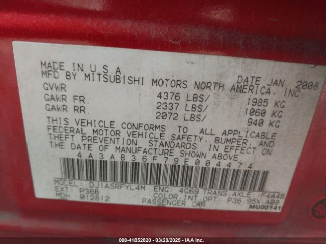 2009 MITSUBISHI GALANT 4A3AB36F79E004474 Photo 8