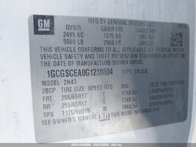 1GCGSCEA0G1238804 Chevrolet Colorado Lt