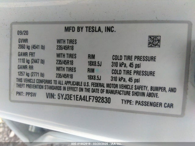 2020 TESLA MODEL 3 5YJ3E1EA4LF792830 Photo 8
