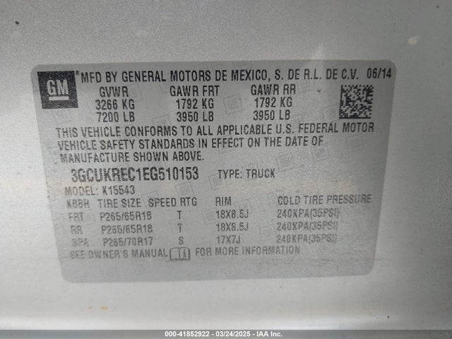 3GCUKREC1EG510153 Chevrolet Silverado 1500 1lt