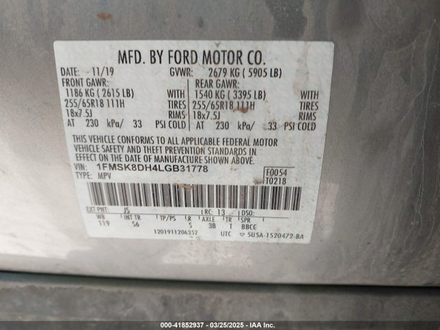 1FMSK8DH4LGB31778 Ford EXPLORER XLT