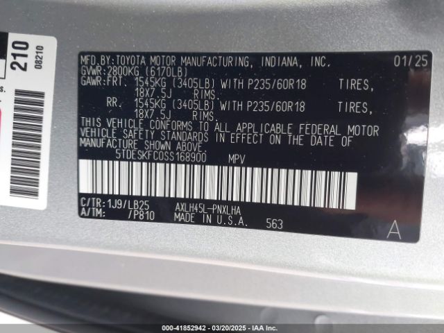 5TDESKFC0SS168900 Toyota Sienna Platinum