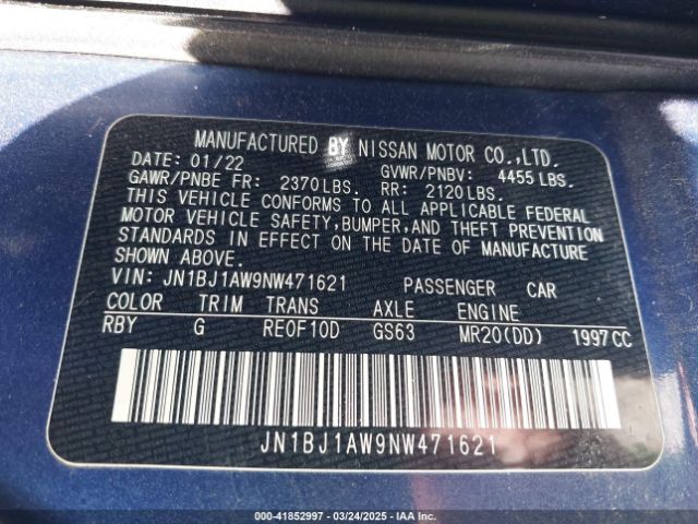 JN1BJ1AW9NW471621 Nissan Rogue Sport S Awd Xtronic Cvt