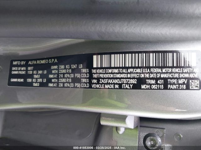 ZASFAKAN3J7B72892 Alfa Romeo Stelvio Awd