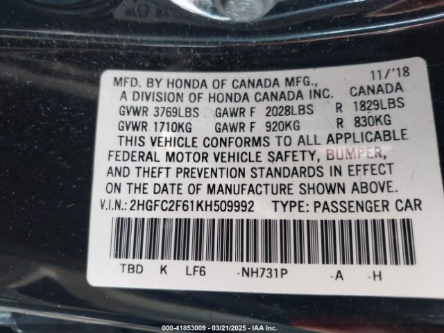2HGFC2F61KH509992 Honda Civic Lx