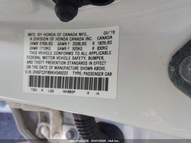 2HGFC2F89KH549223 Honda Civic Sport