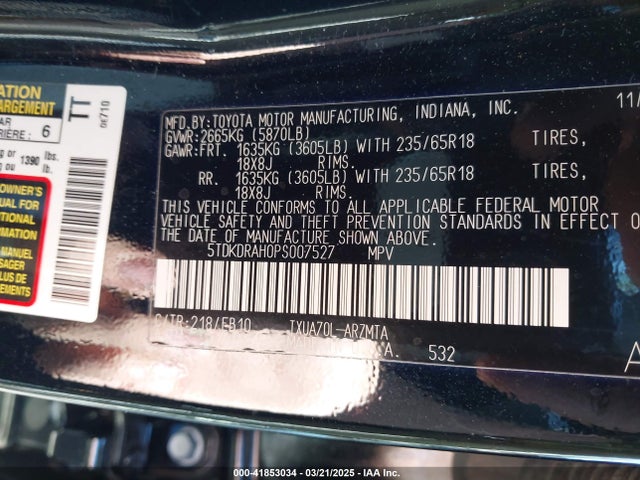 5TDKDRAH0PS007527 Toyota Highlander Xle