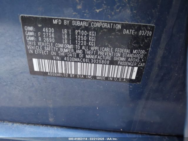 4S3BWAC66L3025808 Subaru Legacy Premium