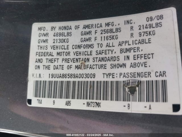 2009 ACURA TL 19UUA86589A003009 Photo 8