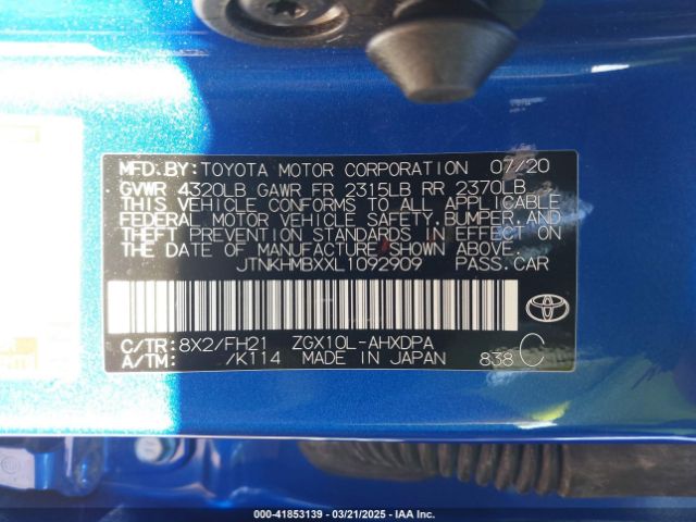JTNKHMBXXL1092909 Toyota C-HR LE
