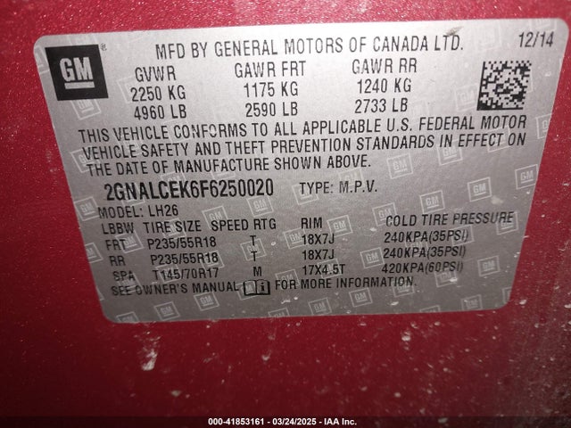 Chevrolet Equinox 2lt 2015 2GNALCEK6F6250020 Image 9