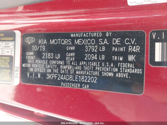 3KPF24AD8LE182202 KIA Forte Lxs