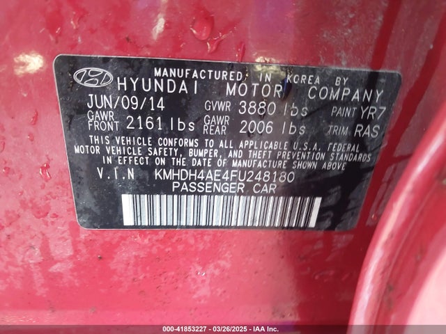 KMHDH4AE4FU248180 Hyundai ELANTRA SE