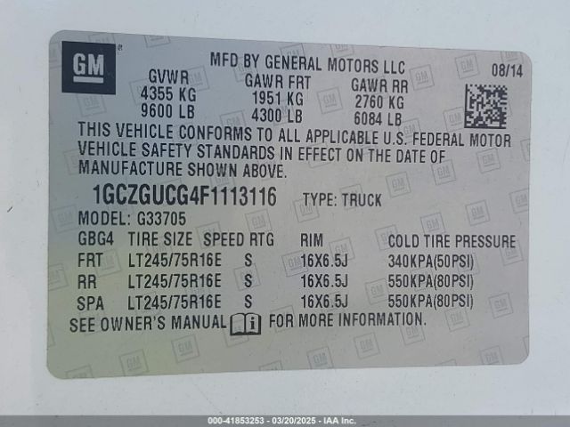 1GCZGUCG4F1113116 Chevrolet Express 3500 Work Van