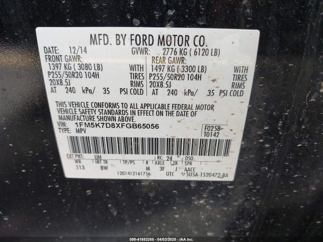 Ford EXPLORER XLT 2015 1FM5K7D8XFGB65056 Image 9