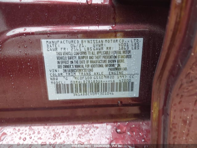 3N1AB8CV0MY301046 Nissan Sentra Sv Xtronic Cvt