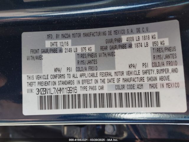 3MZBN1L7XHM119916 Mazda Mazda3 Touring