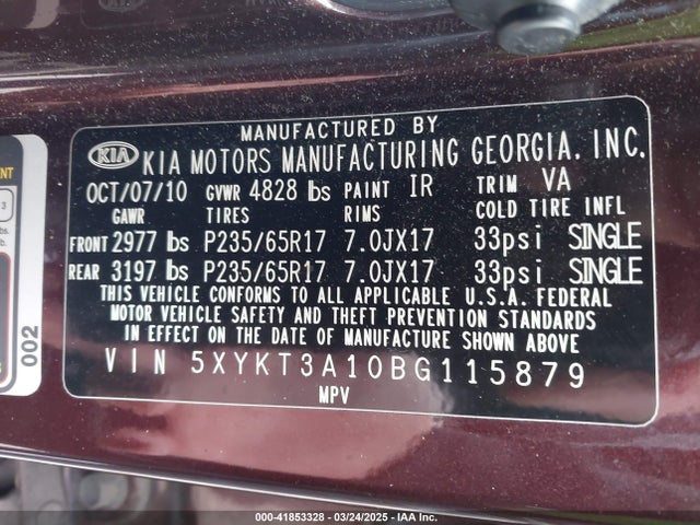 Aukcja sprzedaży 2011 Kia Sorento Lx, vin: 5XYKT3A10BG115879, numer aukcji: 41853328