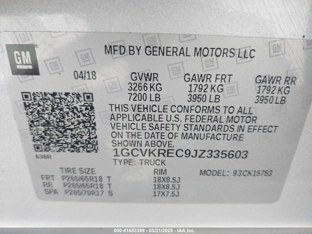 1GCVKREC9JZ335603 Chevrolet Silverado 1500 2lt