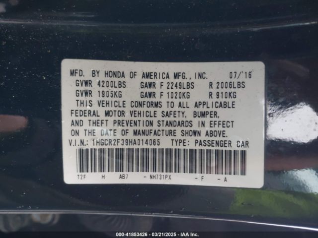 1HGCR2F39HA014065 Honda ACCORD LX