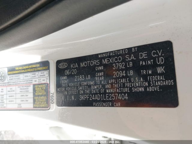 3KPF24AD1LE257404 KIA FORTE FE