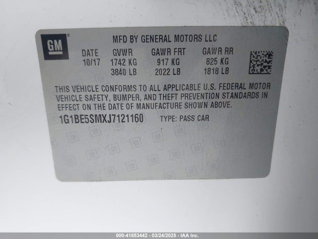 1G1BE5SMXJ7121160 Chevrolet Cruze Lt Auto