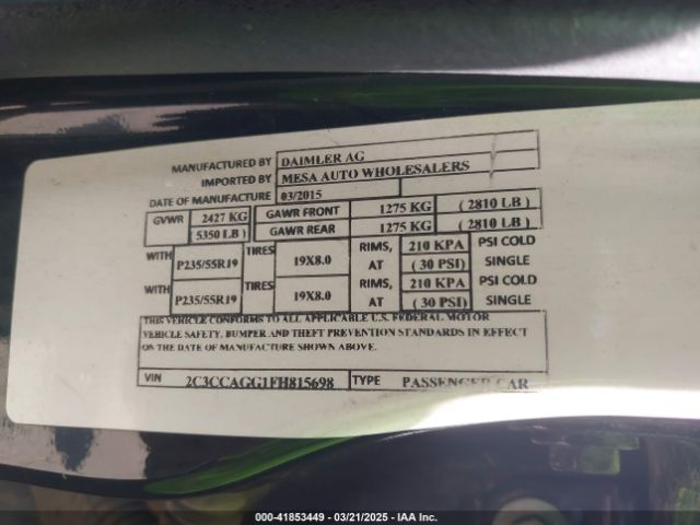 2C3CCAGG1FH815698 Chrysler 300 S