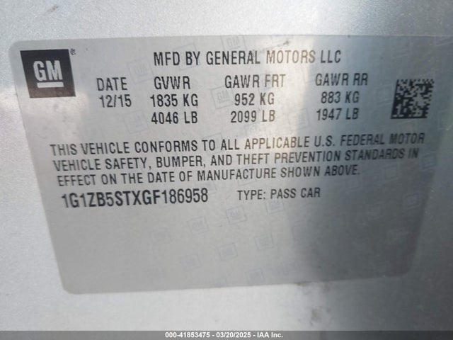 1G1ZB5STXGF186958 Chevrolet MALIBU LS
