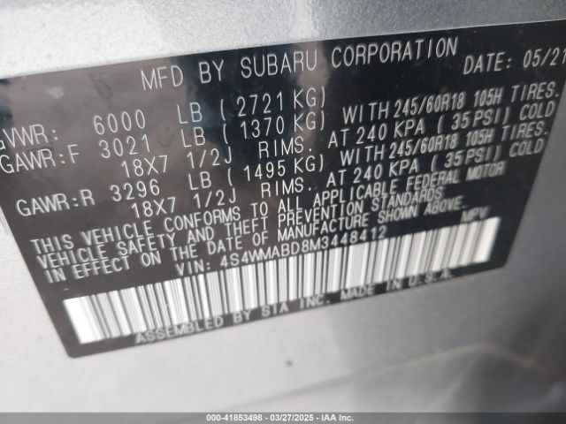 4S4WMABD8M3448412 Subaru Ascent Premium