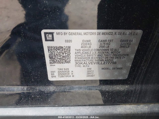 3GKALVEV0LL277756 GMC Terrain Awd Slt