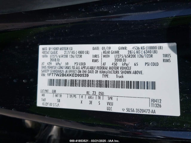 1FT7W2B6XKED90539 Ford F-250 Lariat