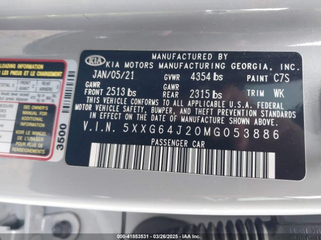 5XXG64J20MG053886 KIA K5 Gt-line