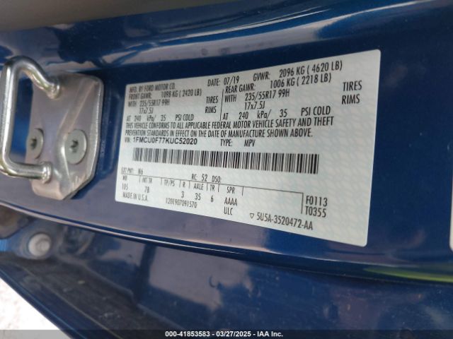 1FMCU0F77KUC52020 Ford ESCAPE S
