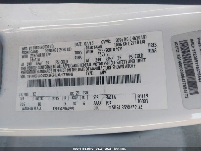 1FMCU0GX6GUA17596 Ford ESCAPE SE