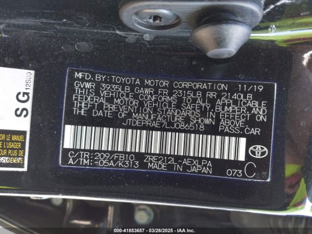 JTDEPRAE7LJ086518 Toyota COROLLA LE
