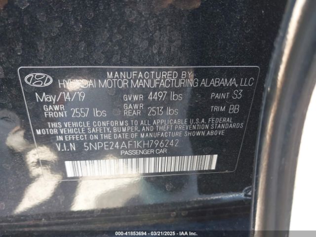 5NPE24AF1KH796242 Hyundai SONATA SE