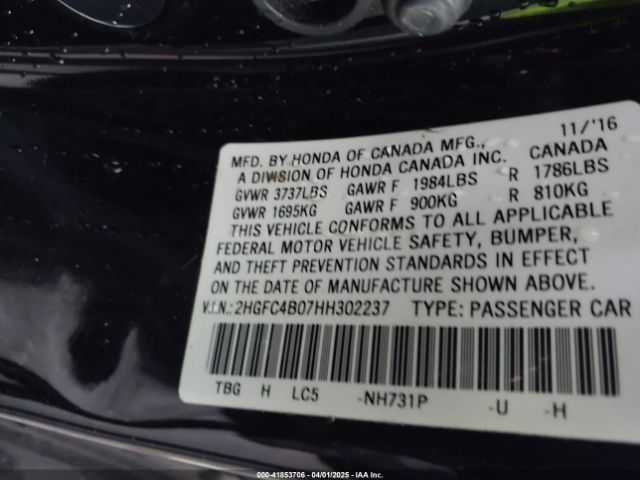 2HGFC4B07HH302237 Honda Civic Lx-p