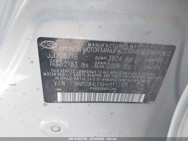 5NPD84LF6HH111247 Hyundai ELANTRA SE