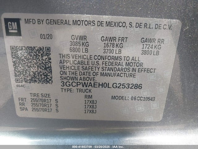 3GCPWAEH0LG253286 Chevrolet Silverado 1500 2wd  Short Bed Wt
