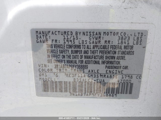 3N1AB7AP9FY368889 Nissan SENTRA S