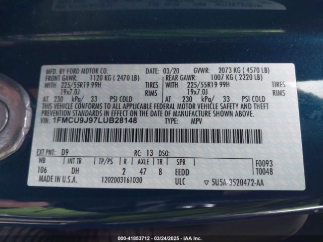 1FMCU9J97LUB28148 Ford Escape Titanium