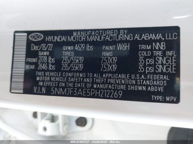 5NMJF3AE5PH212269 Hyundai TUCSON SEL