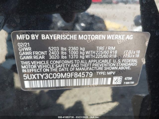 5UXTY3C09M9F84579 BMW X3 Sdrive30i