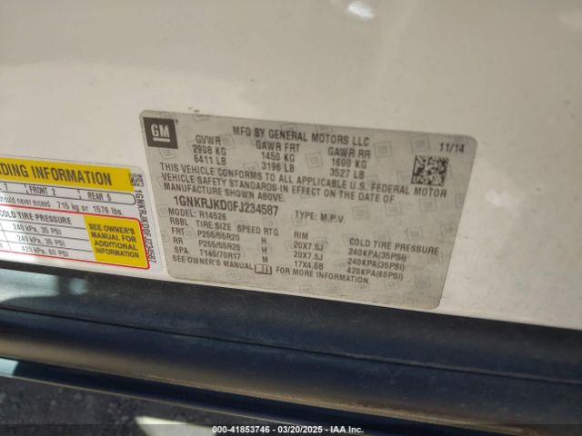 1GNKRJKD0FJ234587 Chevrolet Traverse Ltz