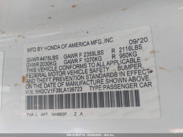 1HGCV1F38LA136723 Honda Accord Sport