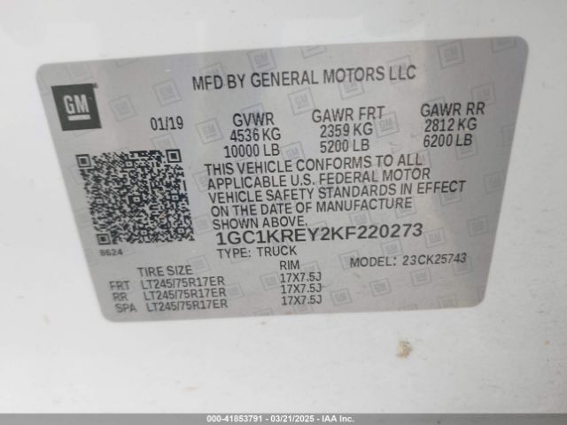 1GC1KREY2KF220273 Chevrolet Silverado 2500hd Wt