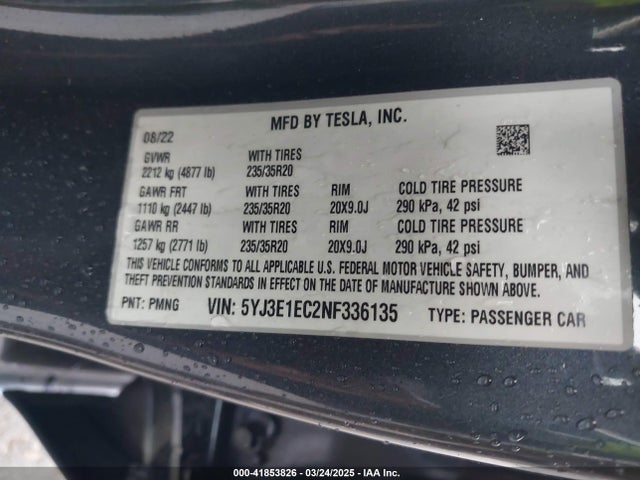 2022 TESLA MODEL 3 5YJ3E1EC2NF336135 Photo 8