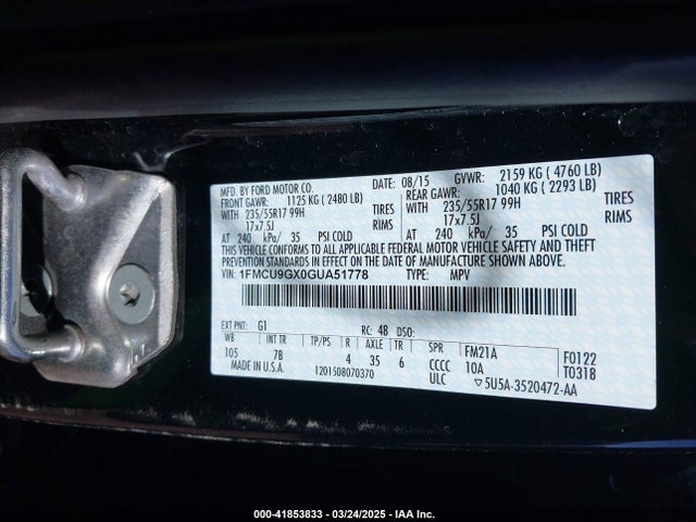 1FMCU9GX0GUA51778 Ford ESCAPE SE