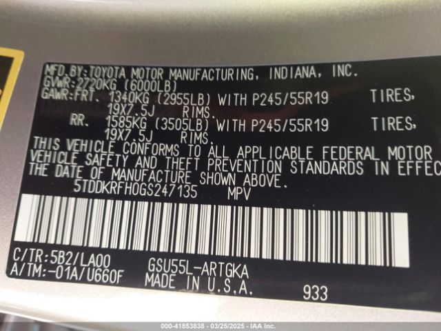 5TDDKRFH0GS247135 Toyota Highlander Limited V6