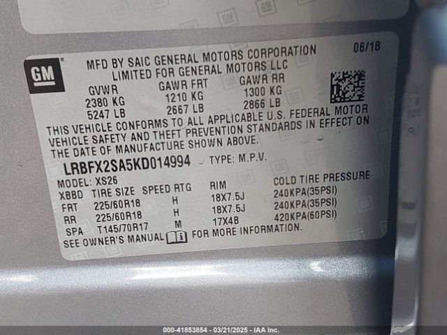 LRBFX2SA5KD014994 Buick Envision Awd Essence